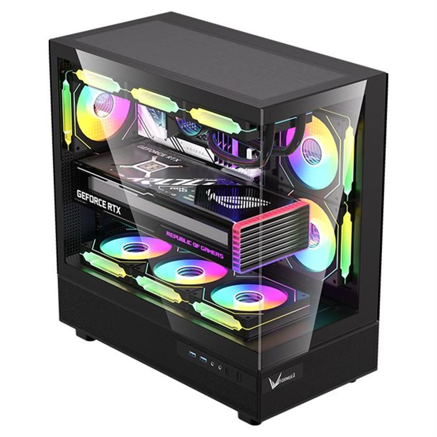 Gabinete gamer Formula V Line CRYSTAL Z8 COSMIC 6 FAN Negro
